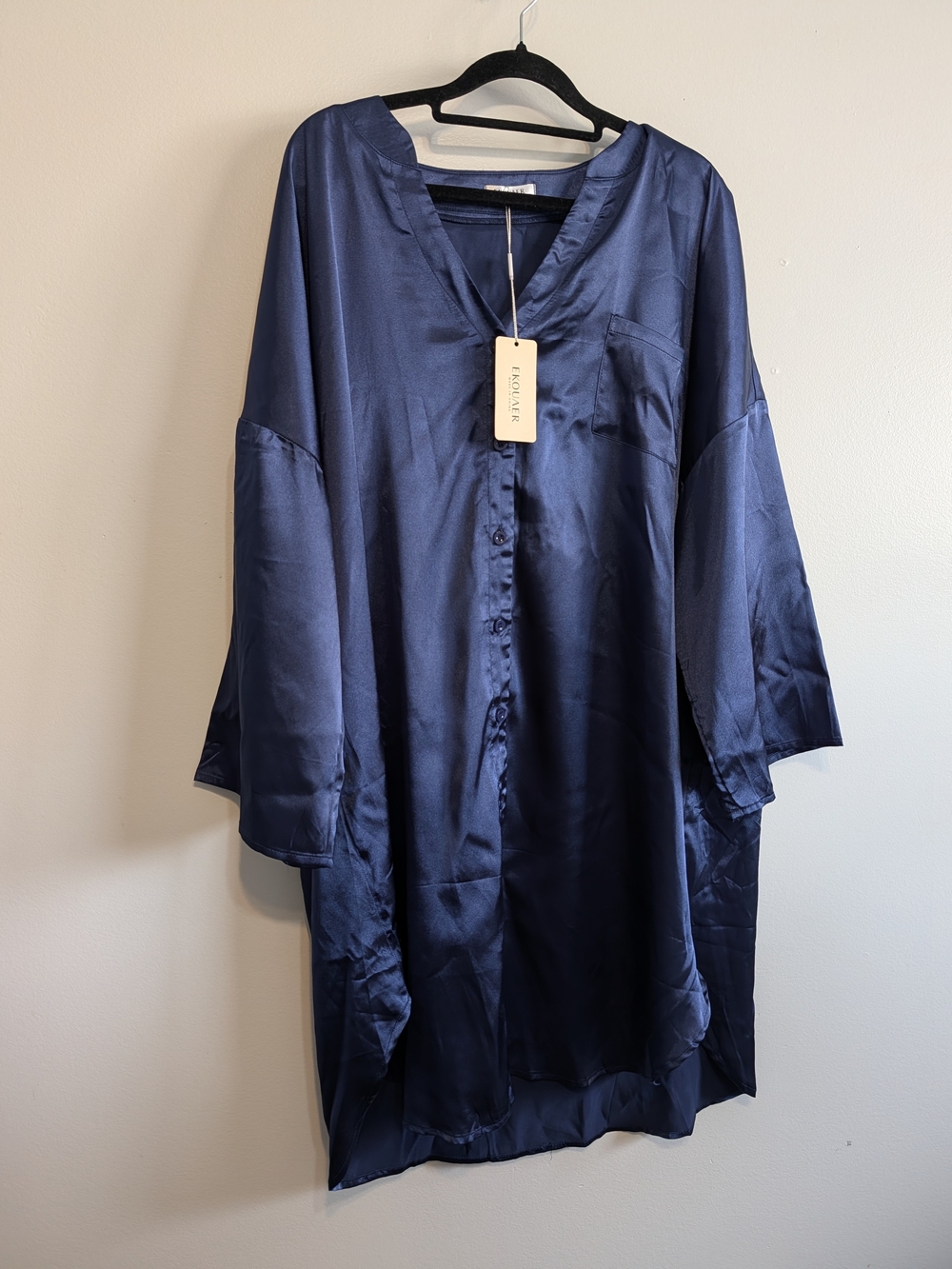 NWT Silky Navy Button-Front Sleep Shirt XXL